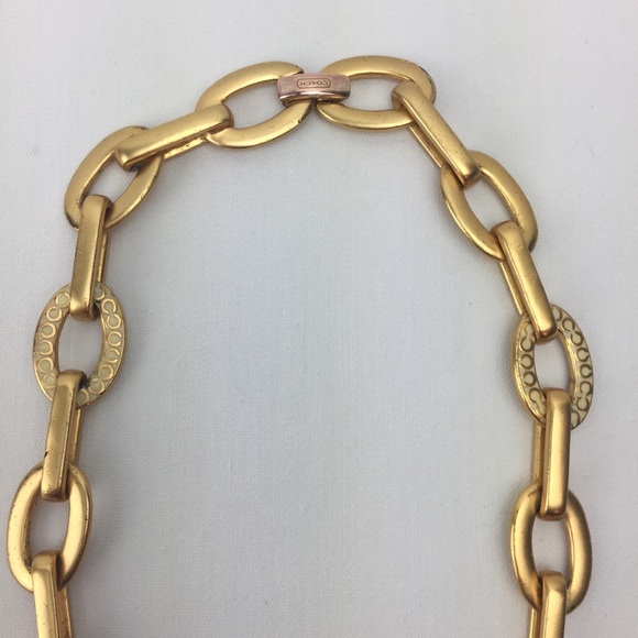 COACH Gold Toned Signature C chain link necklace